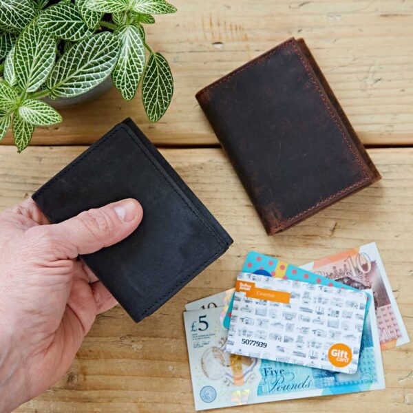 Handmade Buffalo Leather Trifold Wallet: Brown - Image 2