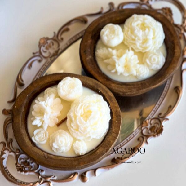 Small Wooden Dough Bowl Candle 2x6in Cashmere Musk - Image 3