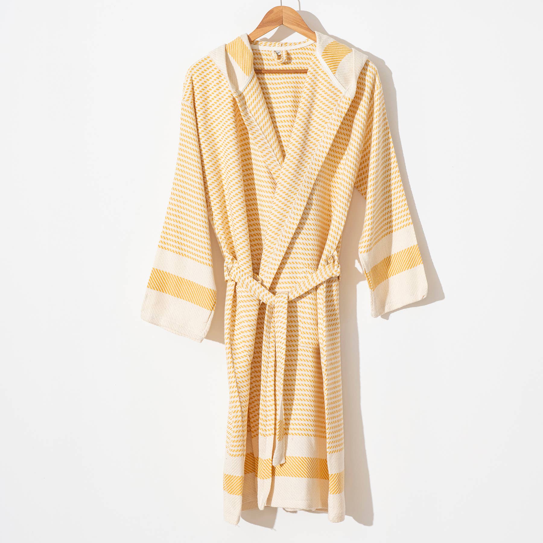 Turkish Cotton Lightweight Summer Hood Kimono Robe: Mustard, S-M