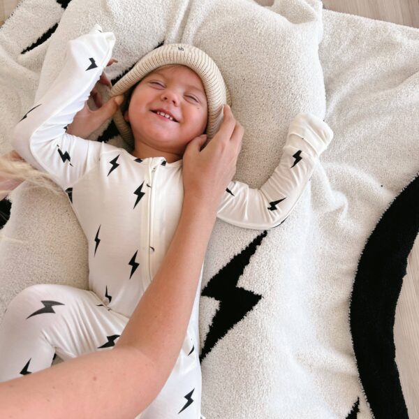 Bamboo Zip Pajamas | White & Black Lightning Bolt: 12-18 Months - Image 7
