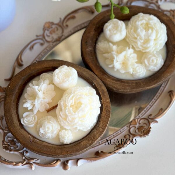 Small Wooden Dough Bowl Candle 2x6in Cashmere Musk