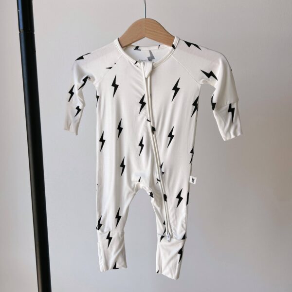 Bamboo Zip Pajamas | White & Black Lightning Bolt: 12-18 Months - Image 11