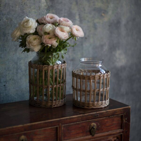 Glass and Woven Willow Canister - Small: Small - Image 2