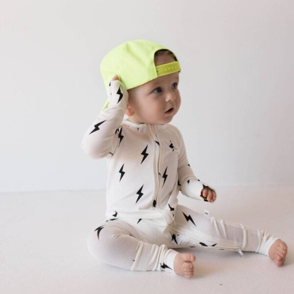 Bamboo Zip Pajamas | White & Black Lightning Bolt: 12-18 Months - Image 12