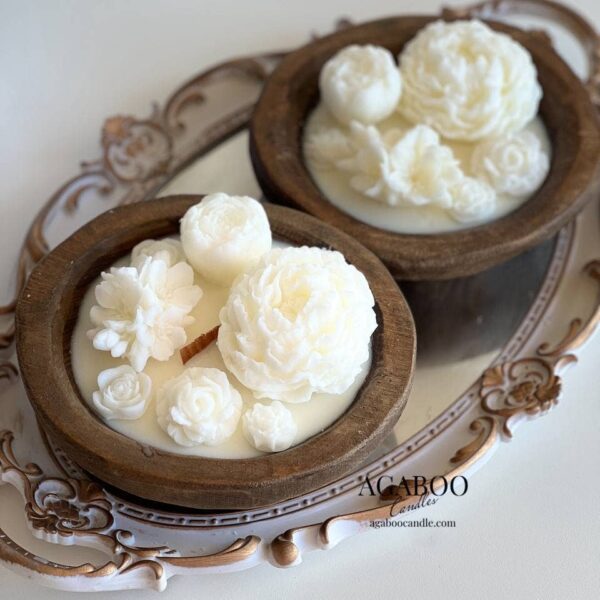 Small Wooden Dough Bowl Candle 2x6in Cashmere Musk - Image 5