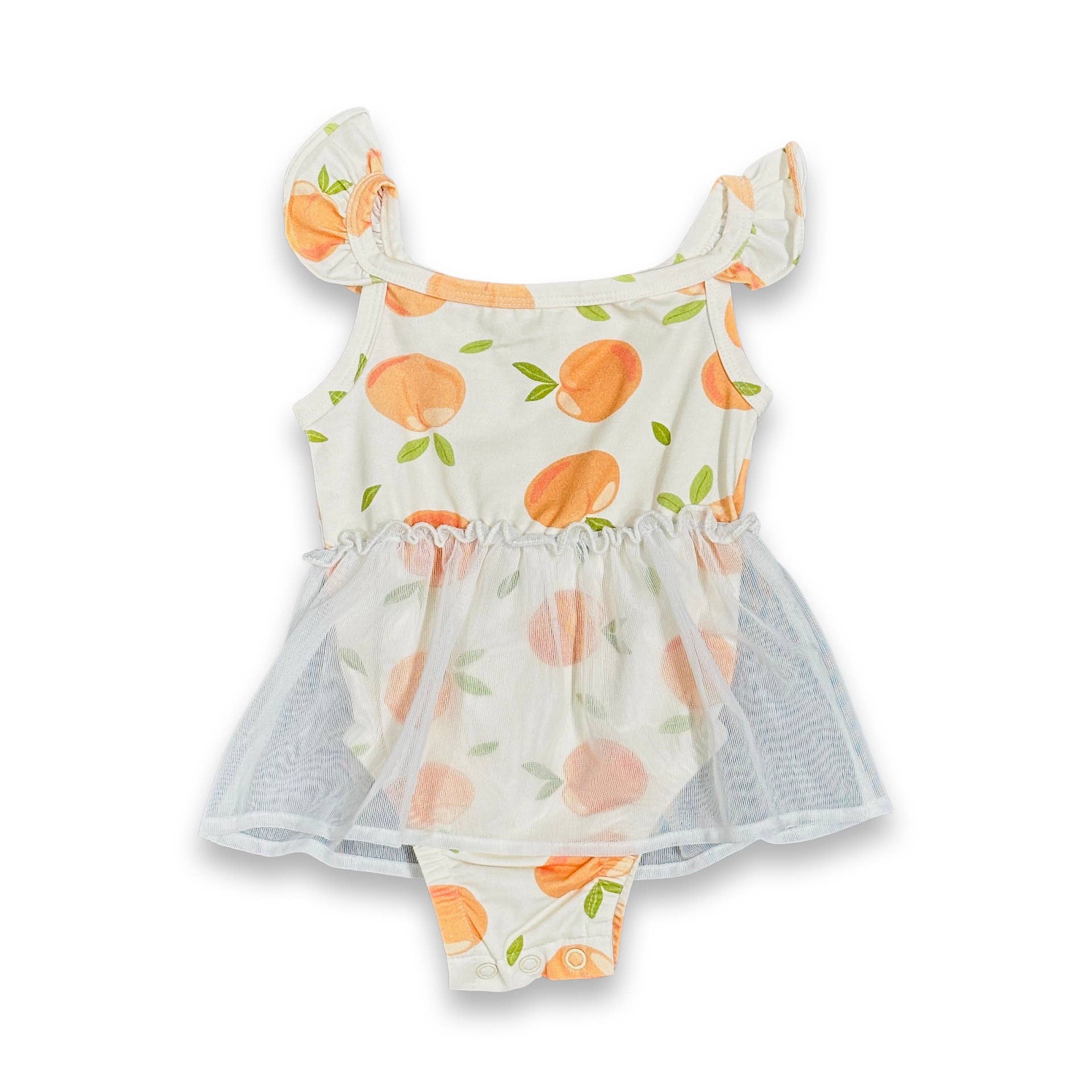 Peaches Ruffle Tutu Baby Girl Romper (Organic Jersey): Natural, 0-3M