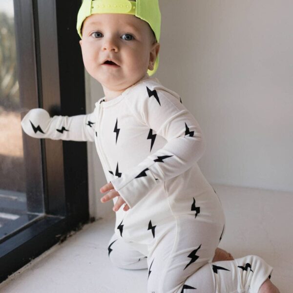 Bamboo Zip Pajamas | White & Black Lightning Bolt: 12-18 Months - Image 13