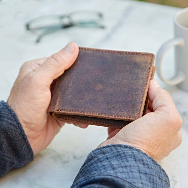 Handmade Buffalo Leather Wallet: Brown - Image 4