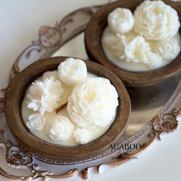 Small Wooden Dough Bowl Candle 2x6in Cashmere Musk - Image 4