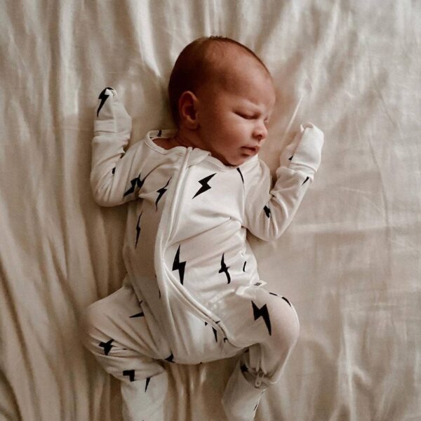 Bamboo Zip Pajamas | White & Black Lightning Bolt: 12-18 Months - Image 15