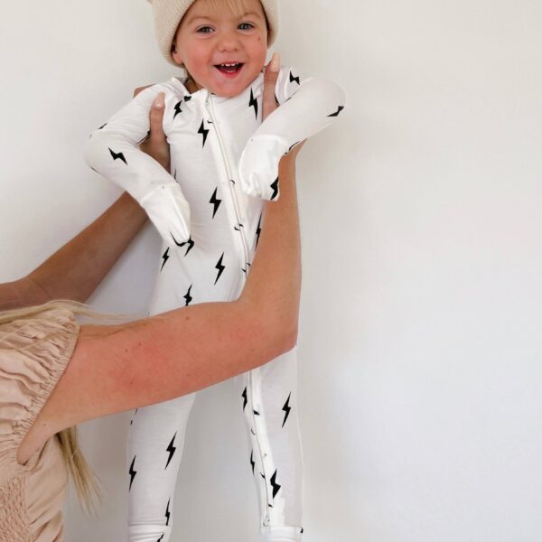 Bamboo Zip Pajamas | White & Black Lightning Bolt: 12-18 Months - Image 16