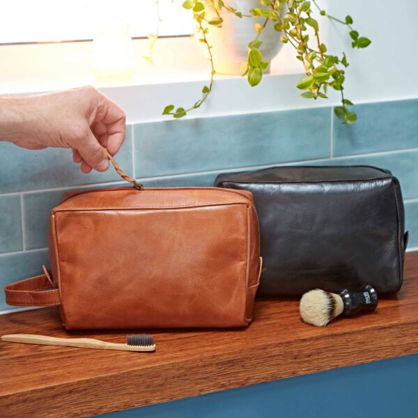 Brown And Black Leather Wash Bag - Handmade: Brown - Image 2