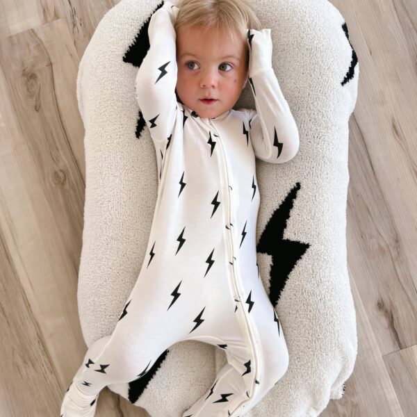 Bamboo Zip Pajamas | White & Black Lightning Bolt: 12-18 Months - Image 17