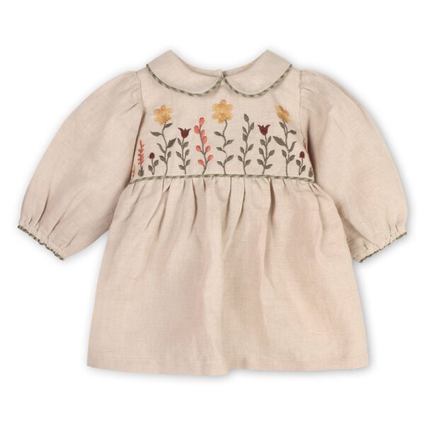 Floral Peter Pan Baby Dress & Fancy Bloomer (Linen Blend): Natural, 18-24M - Image 4