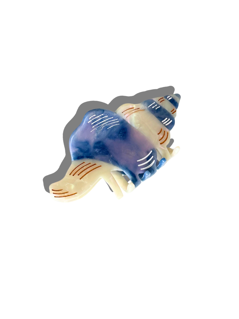 Hand-Painted Conch Shell Claw Hair Clip: Blue
