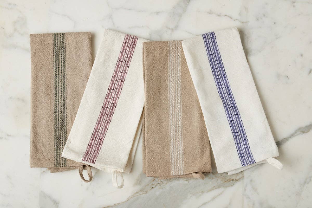 Kitchen Towel, Vintage Spruce Green Stripe, Set of 2