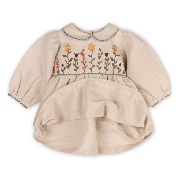 Floral Peter Pan Baby Dress & Fancy Bloomer (Linen Blend): Natural, 18-24M - Image 3