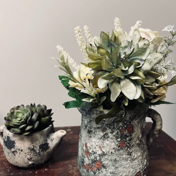 Cement Rustic Floral Jar - Image 3