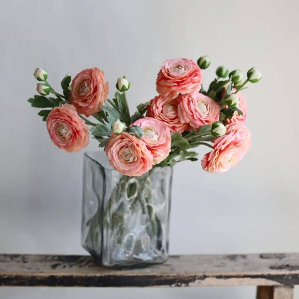 18"-Real Touch Ranunculus with 2 buds: Begonia Pink