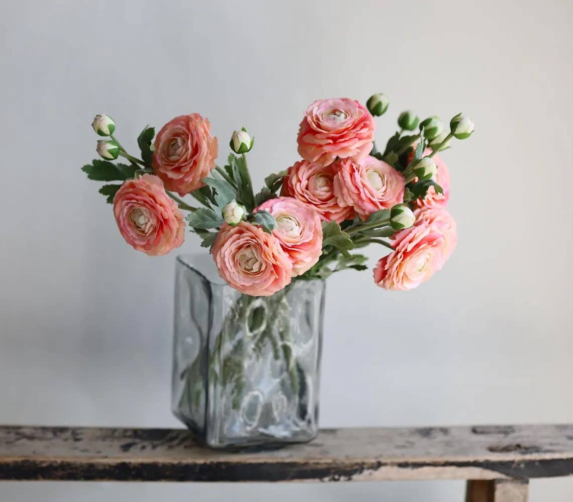 18"-Real Touch Ranunculus with 2 buds: Pale Pink