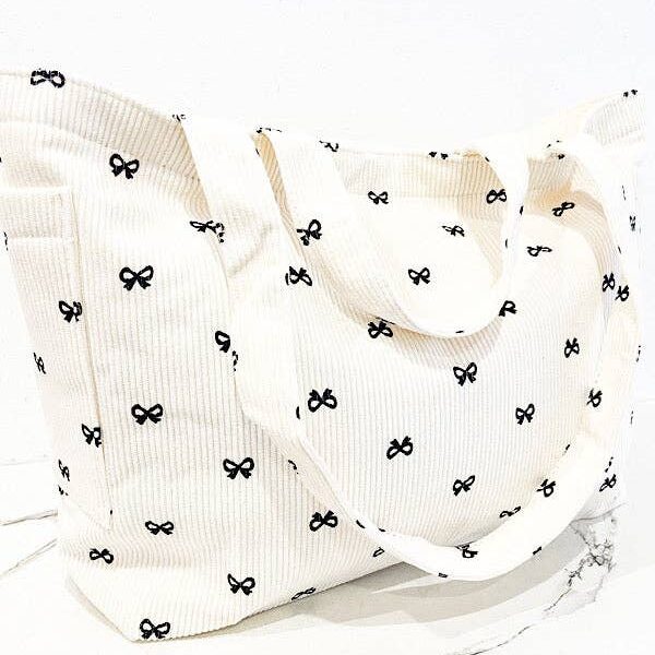 Brittany Cream Bow Print Tote Bag