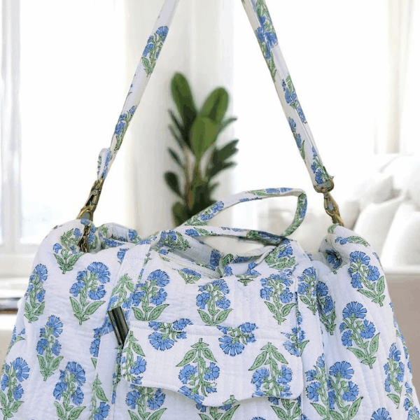 Alice Blue Floral Patterned Duffle Bag