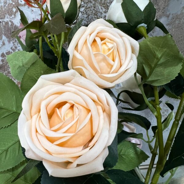 24" Real Touch Rose-3 flowers: Light Peach - Image 2
