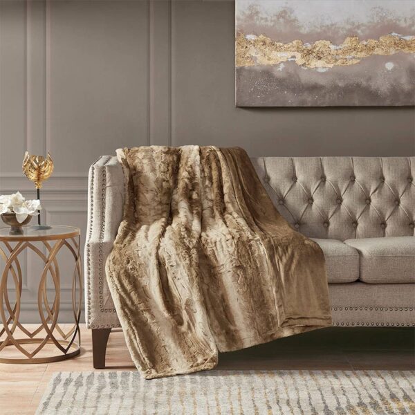 Oversized 60x70" Faux Fur Throw Blanket, Light Brown - Image 2