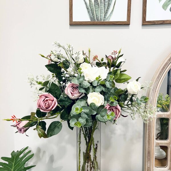 24" Real Touch Rose-3 flowers: Light Peach - Image 3