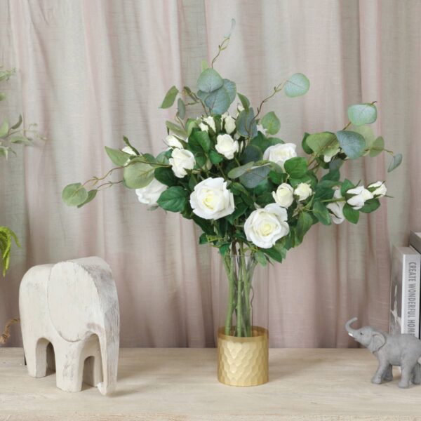 21"-Real touch moisturized petals Faux Rose-3 Blooms: Peach Bellini - Image 2
