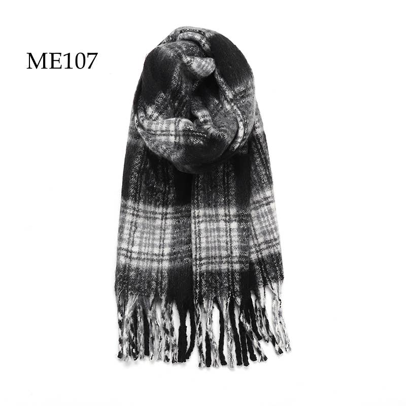 Adorro - Soft Chunky Oblong Multi Color Plaid Fleece Scarf