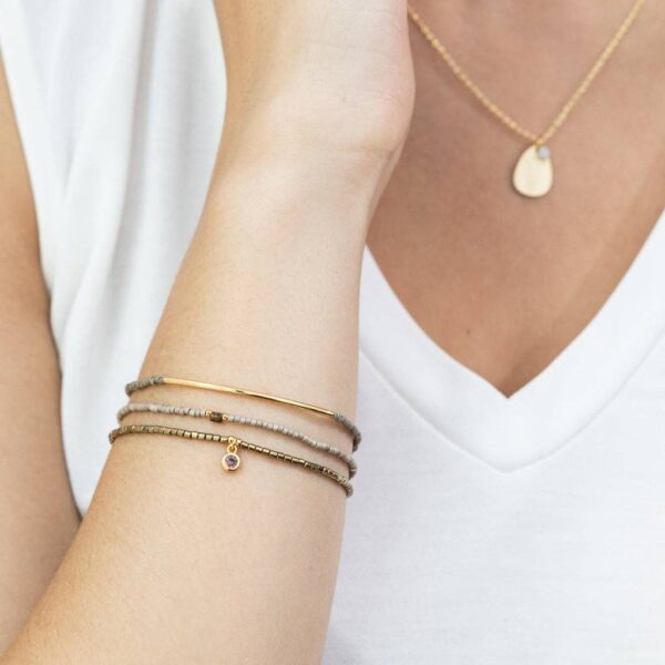 Tonal Chromacolor Miyuki Bracelet Trio - Pewter/Gold - Image 3