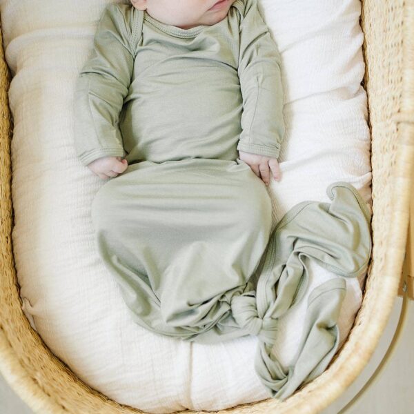 Dried Thyme Bamboo Knotted Gown: 0-3 Months - Image 3