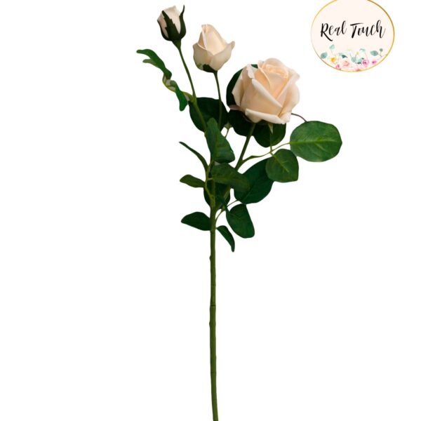 21"-Real touch moisturized petals Faux Rose-3 Blooms: Peach Bellini - Image 3