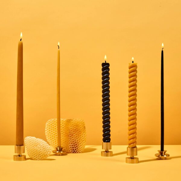 54 Celsius - Beeswax Taper Natural (2 pack) + Solid Brass Taper Holder - Image 3
