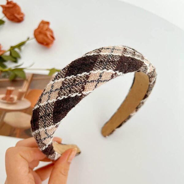 Adorro - Fall Knit Plaid Padded Headband - Image 3