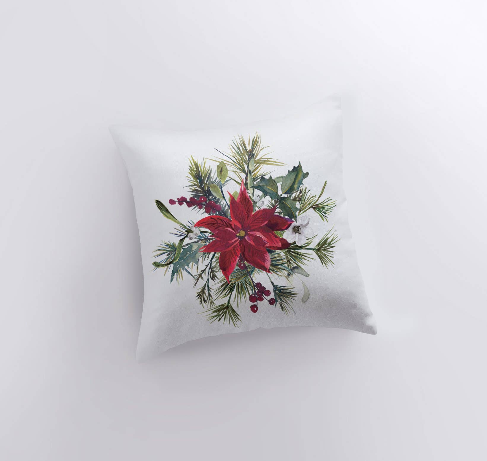 Christmas Poinsettia with Holly Pillow Cover & Insert, 14x14 Inches