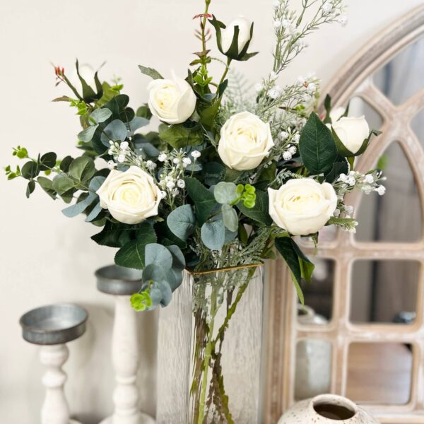 24" Real Touch Rose-3 flowers: Light Peach - Image 5