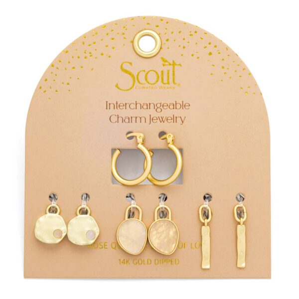 Interchangeable Charm Earring - Rose Quartz/Love/Gold - Image 3