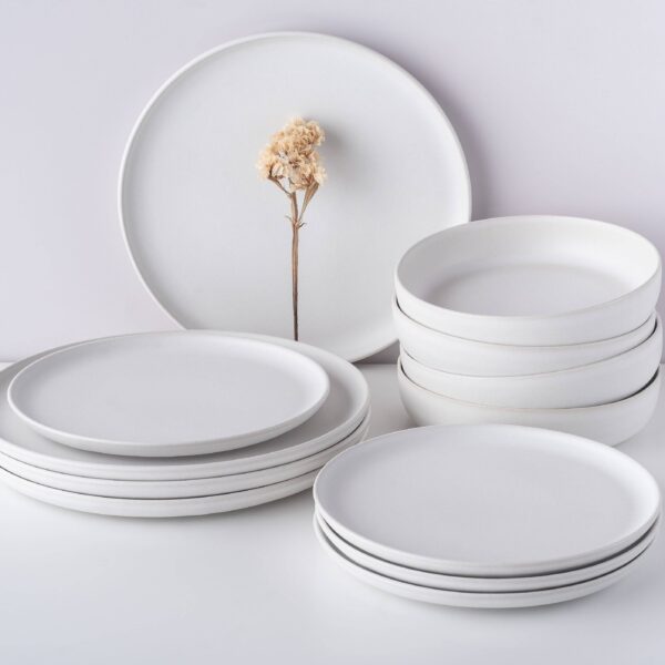 Macchio Stoneware Dinnerware Set - White Matte - Crafted in Portugal - Scratch-Resistant - Image 9