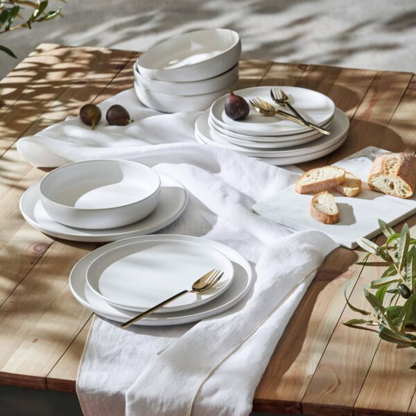 Macchio Stoneware Dinnerware Set - White Matte - Crafted in Portugal - Scratch-Resistant - Image 3