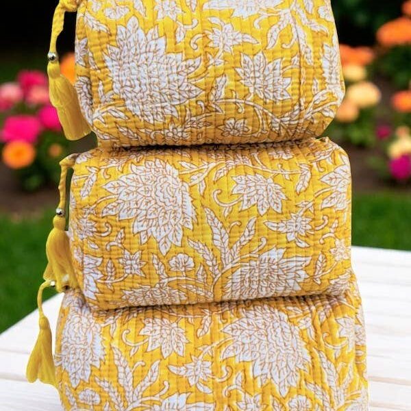 Ruthie Yellow Floral Print Cosmetic Bag Set