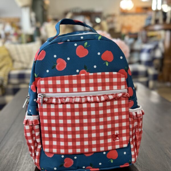 Girls School Bag - Ruffle Backpack - Apples on Navy - Image 3
