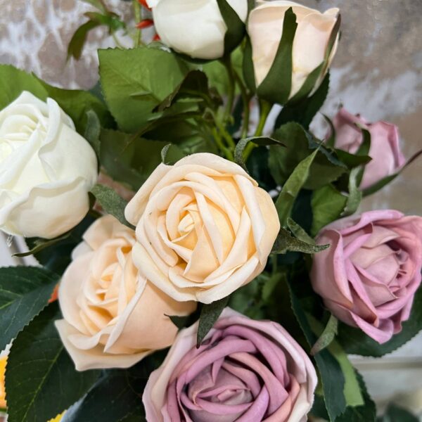 24" Real Touch Rose-3 flowers: Light Peach - Image 9