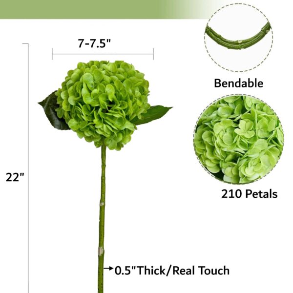 22" Large Bloom Ultra Realistic Real Touch Hydrangea: Green - Image 5