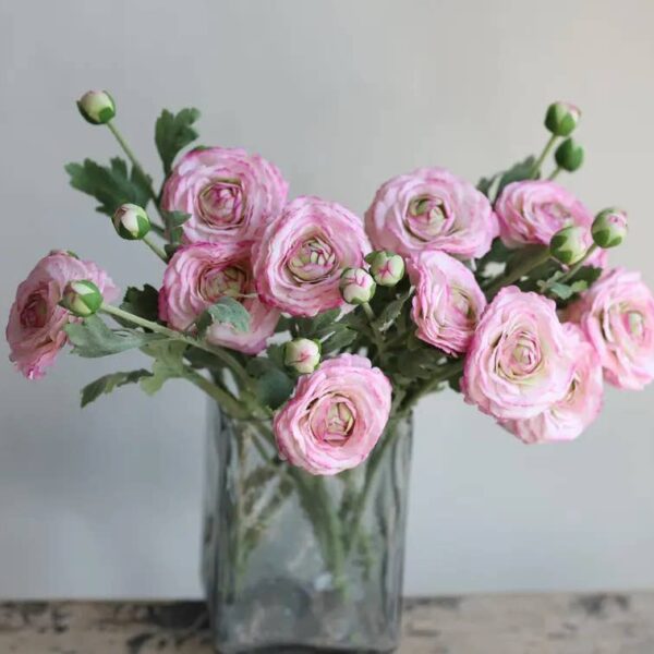 18"-Real Touch Ranunculus with 2 buds: Begonia Pink - Image 6