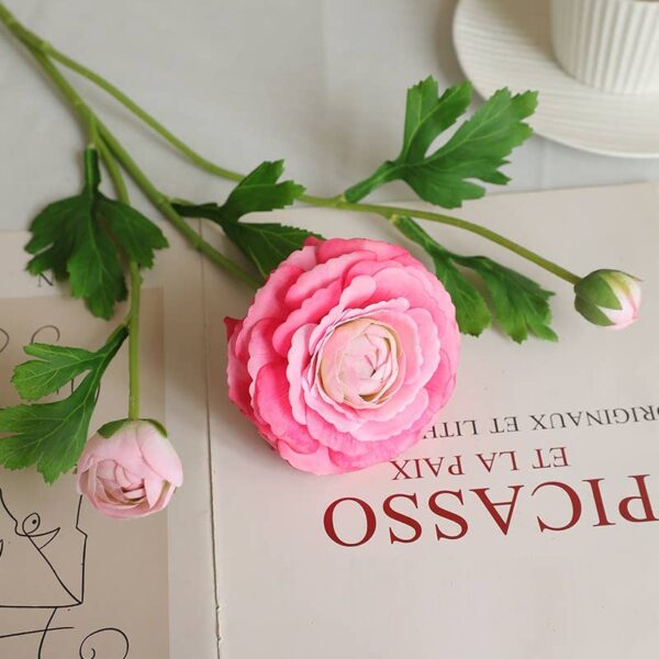 18"-Real Touch Ranunculus with 2 buds: Begonia Pink - Image 7