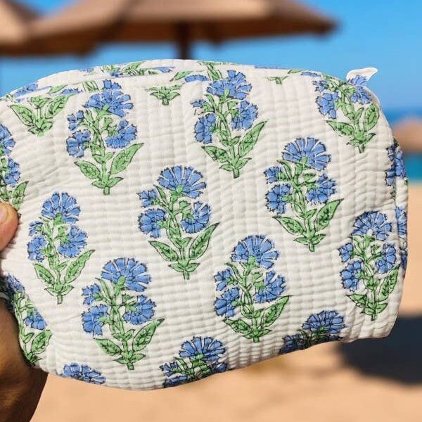 Chandler Blue Floral Cosmetic Bag Set