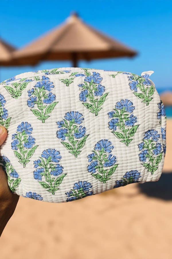 Chandler Blue Floral Cosmetic Bag Set