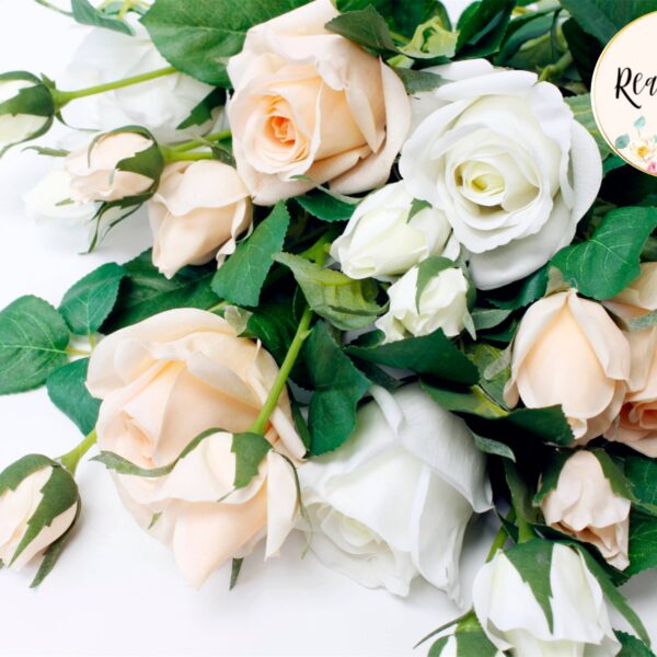 21"-Real touch moisturized petals Faux Rose-3 Blooms: Peach Bellini - Image 7